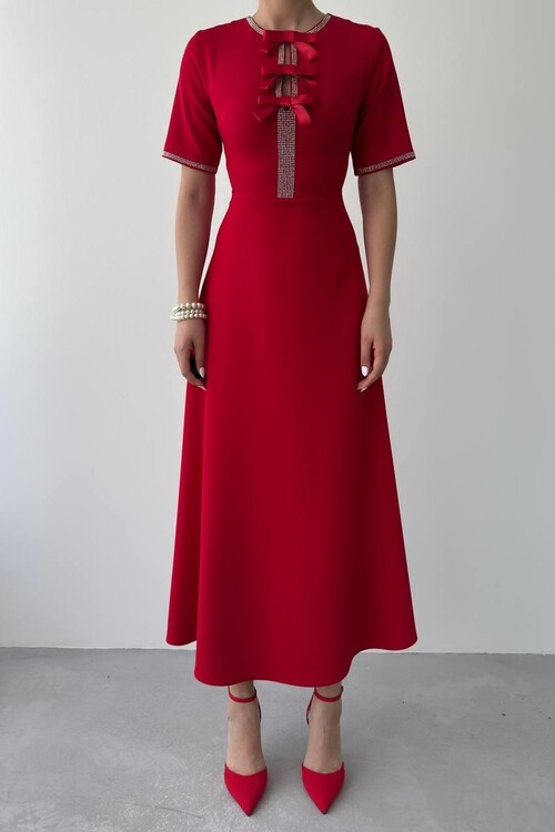 Wera Stoned Bow Detailed Dress