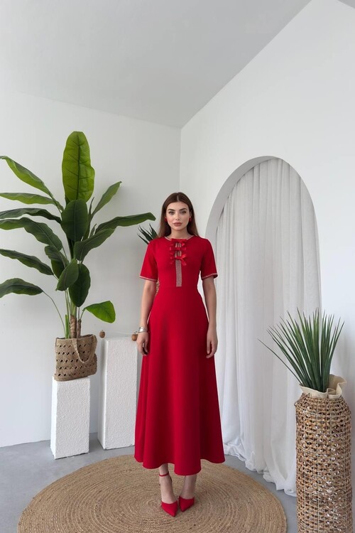 Wera Stoned Bow Detailed Dress