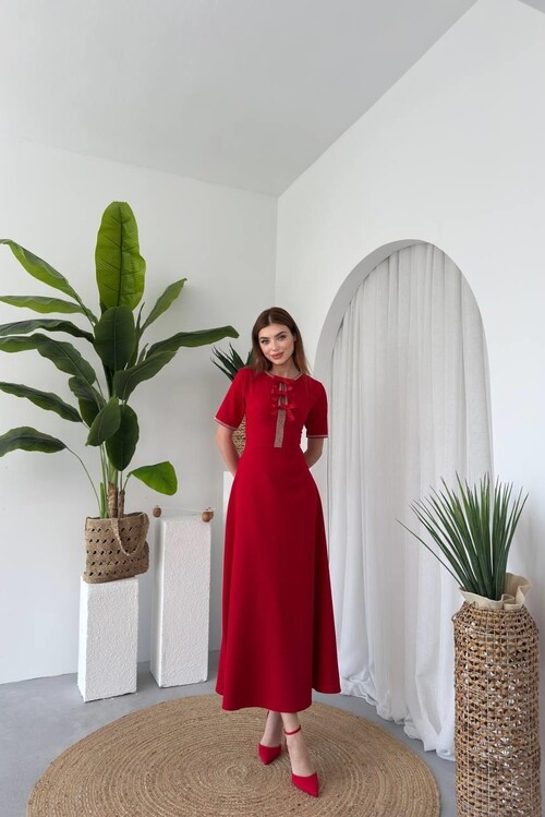 Wera Stoned Bow Detailed Dress