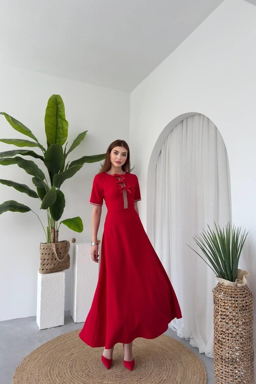 Wera Stoned Bow Detailed Dress