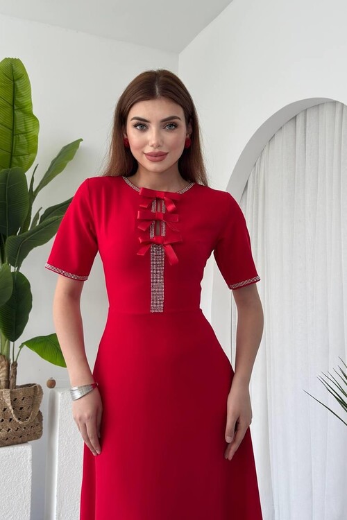 Wera Stoned Bow Detailed Dress