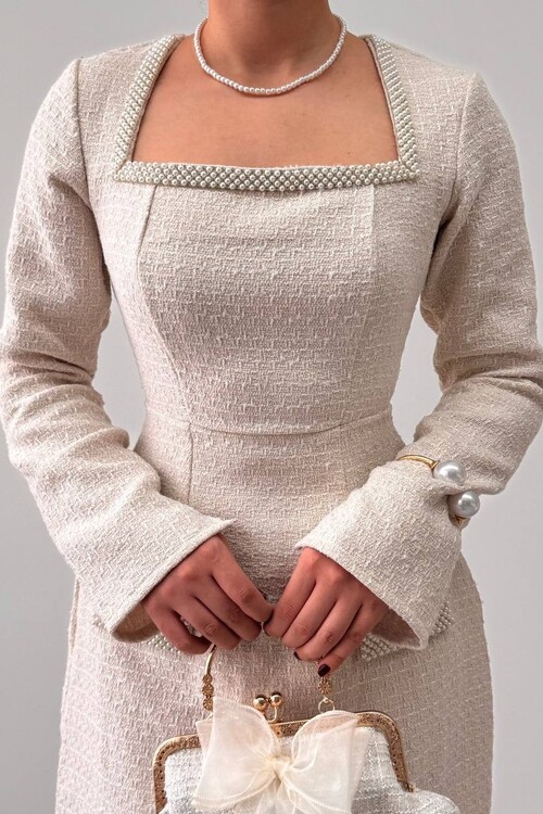 Belor İnci Detaylı Elbise