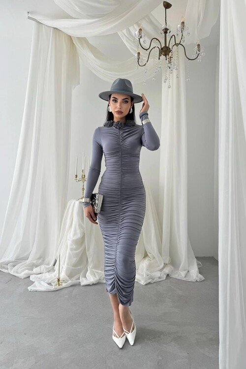 Carlis Gül Yaka Elbise