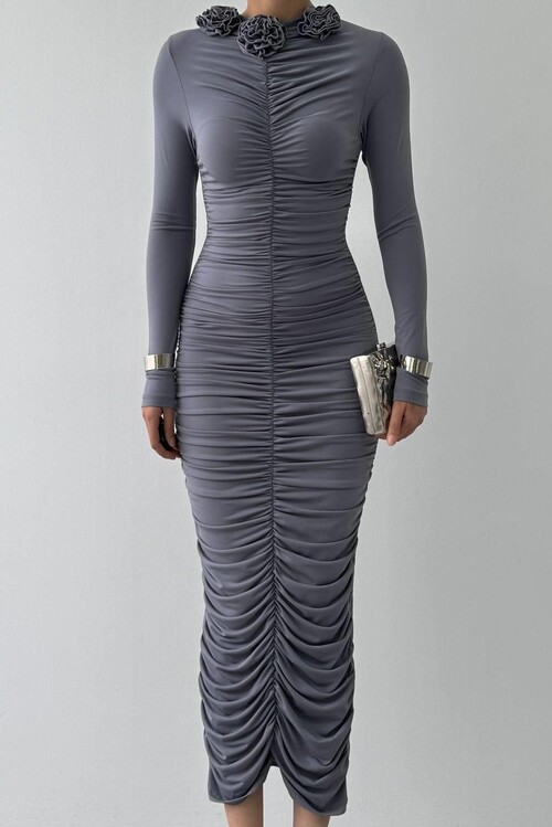 Carlis Gül Yaka Elbise