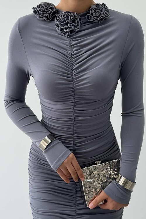 Carlis Gül Yaka Elbise