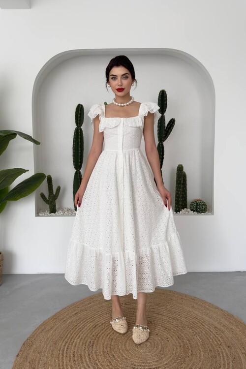 DENEP DÜĞME DETAYLI ELBİSE