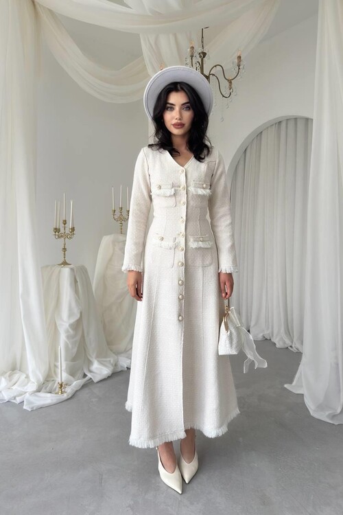 Fari Düğme Detaylı Elbise