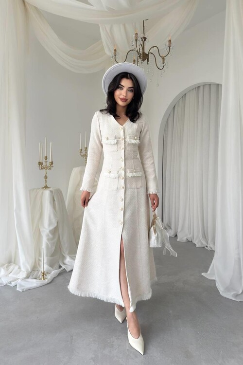 Fari Düğme Detaylı Elbise