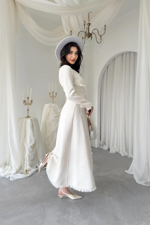 Fari Düğme Detaylı Elbise