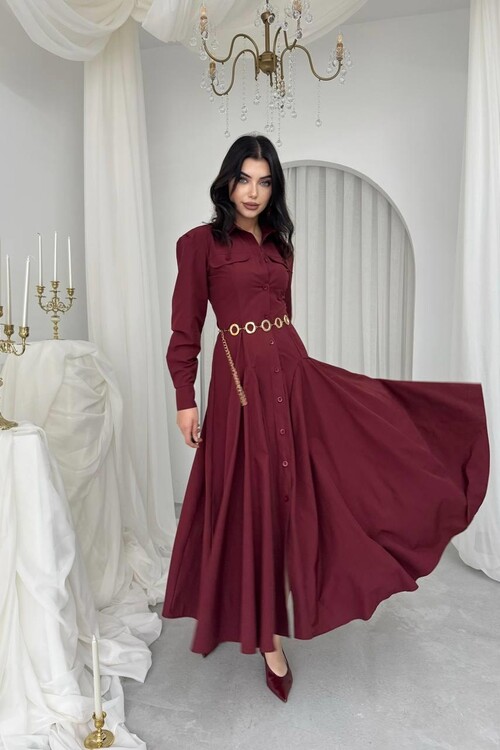 Feris Düğme Detaylı Elbise