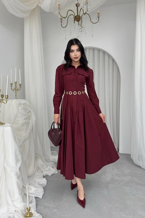 Feris Düğme Detaylı Elbise