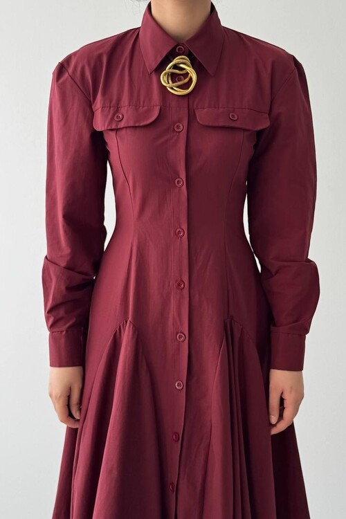 Feris Düğme Detaylı Elbise