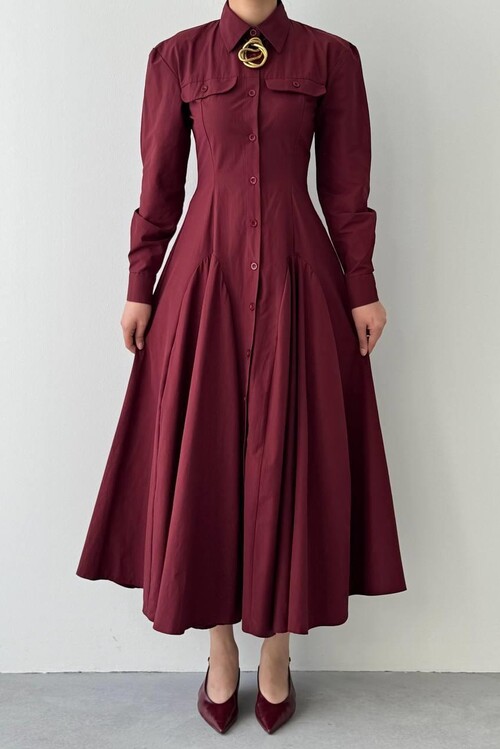 Feris Düğme Detaylı Elbise