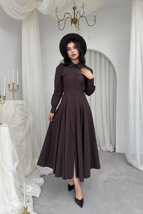 Feris Düğme Detaylı Elbise