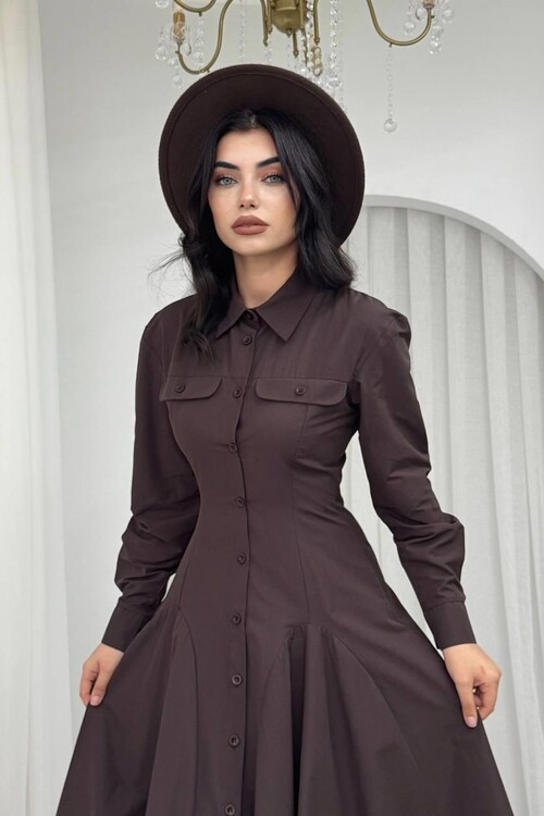 Feris Düğme Detaylı Elbise