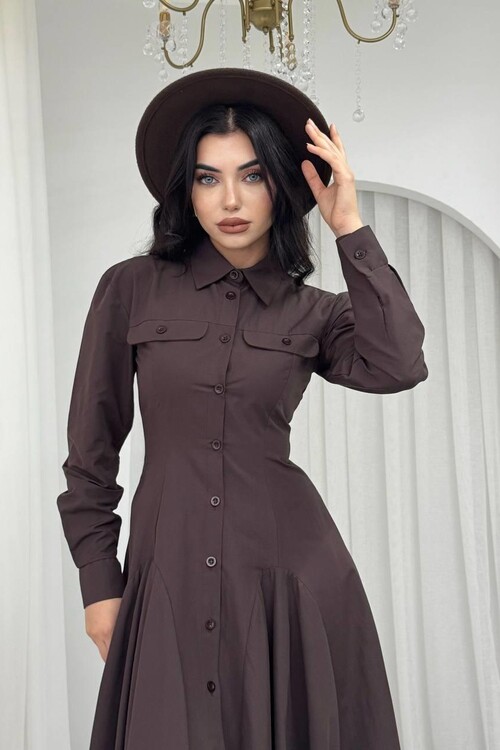 Feris Düğme Detaylı Elbise