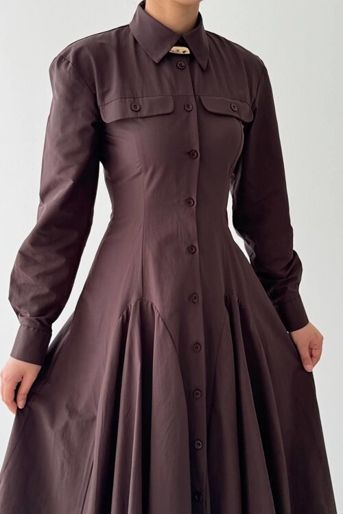 Feris Düğme Detaylı Elbise