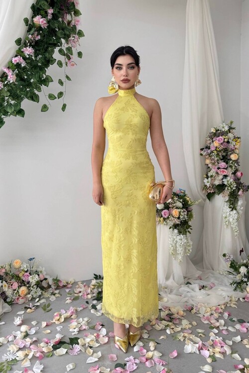 Gerne Boyun Bağlamalı Elbise