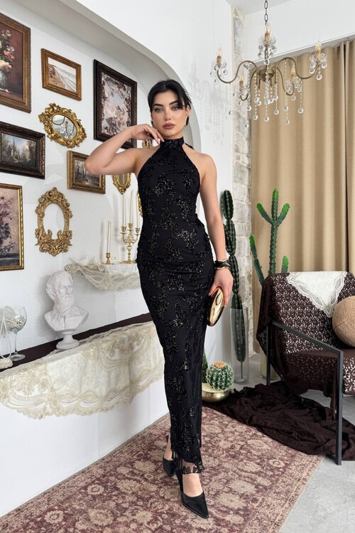 Gerne Boyun Bağlamalı Elbise