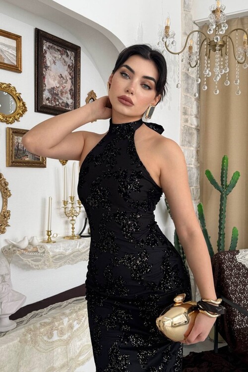 Gerne Boyun Bağlamalı Elbise