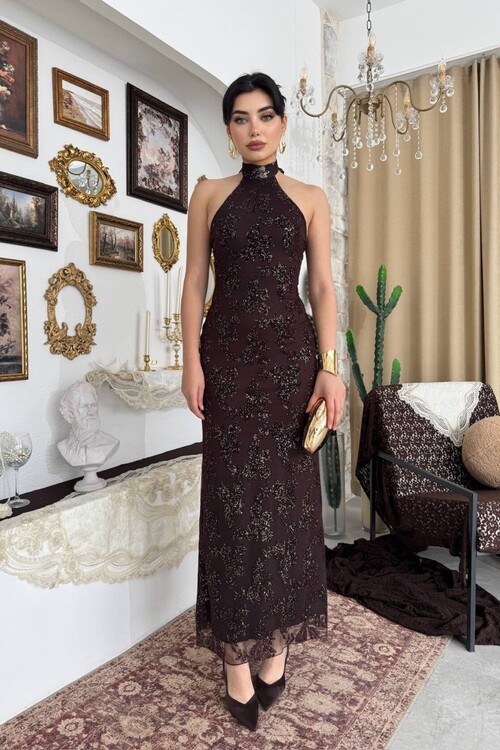 Gerne Boyun Bağlamalı Elbise