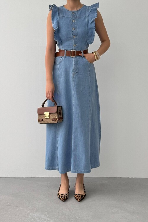 Hulse Cep Detaylı Denim Elbise