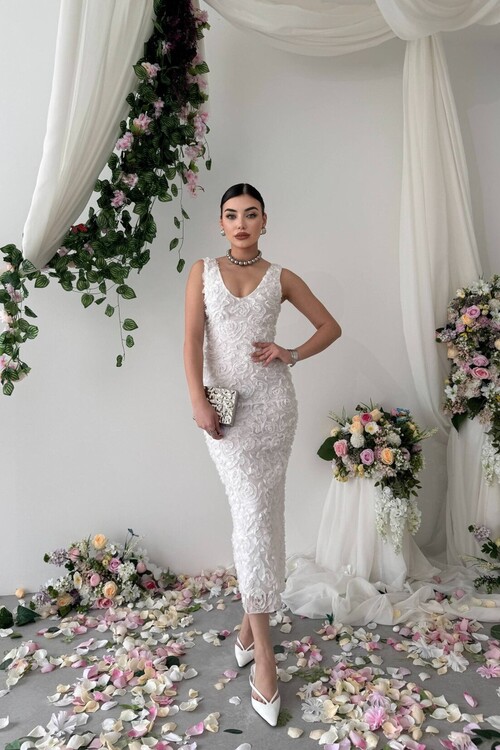 Kren Gül Detaylı Elbise