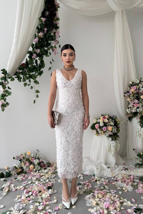 Kren Gül Detaylı Elbise