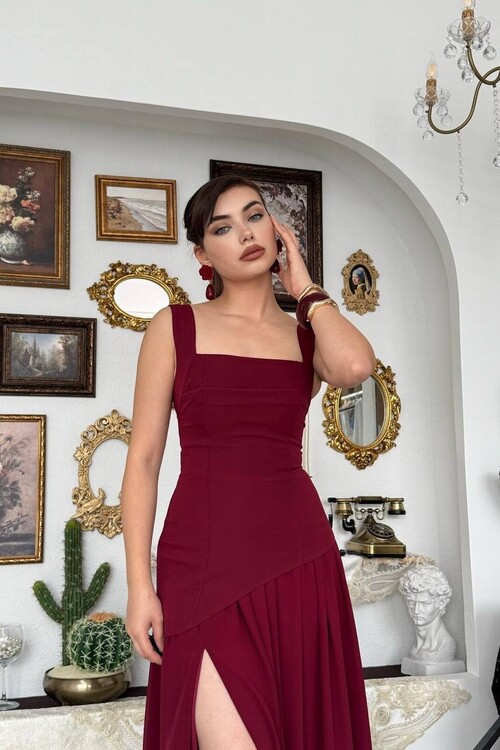 Luen Yırtmaç Detaylı Elbise