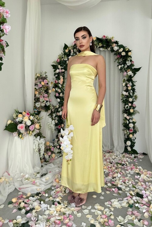 Ulsez Straplez Şal Detaylı Elbise