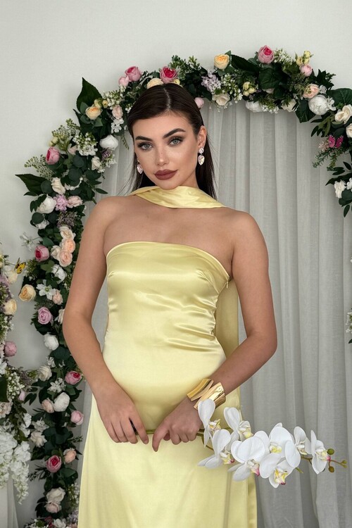 Ulsez Straplez Şal Detaylı Elbise