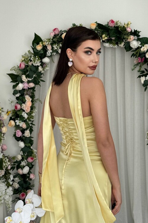 Ulsez Straplez Şal Detaylı Elbise