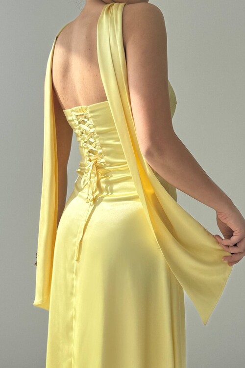 Ulsez Straplez Şal Detaylı Elbise