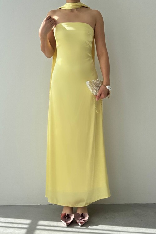 Ulsez Straplez Şal Detaylı Elbise