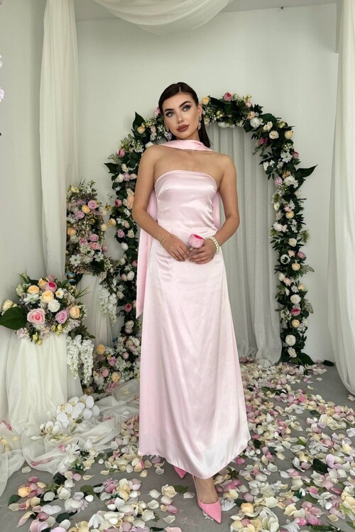 Ulsez Straplez Şal Detaylı Elbise