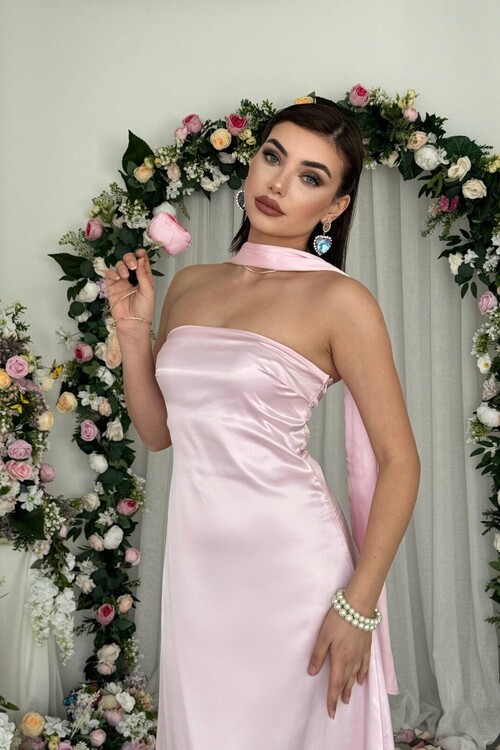 Ulsez Straplez Şal Detaylı Elbise