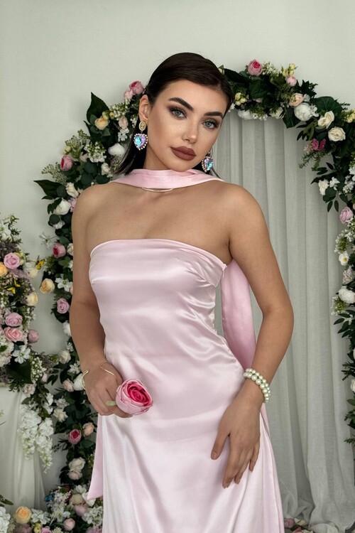 Ulsez Straplez Şal Detaylı Elbise