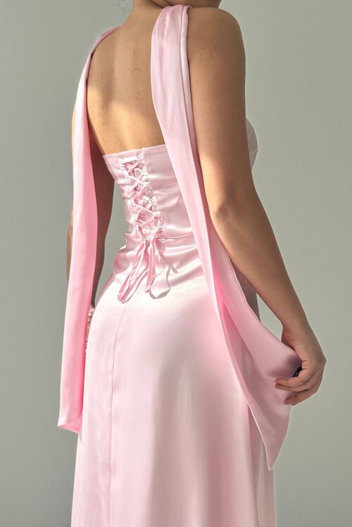 Ulsez Straplez Şal Detaylı Elbise