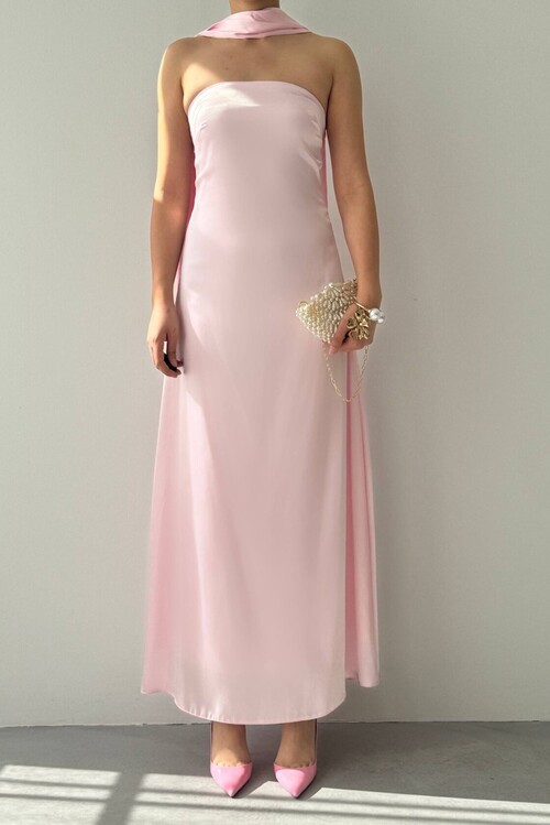 Ulsez Straplez Şal Detaylı Elbise