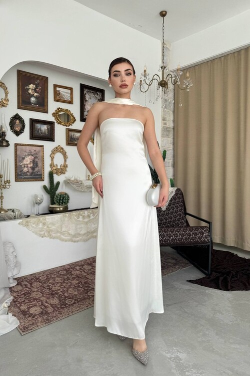 Ulsez Straplez Şal Detaylı Elbise