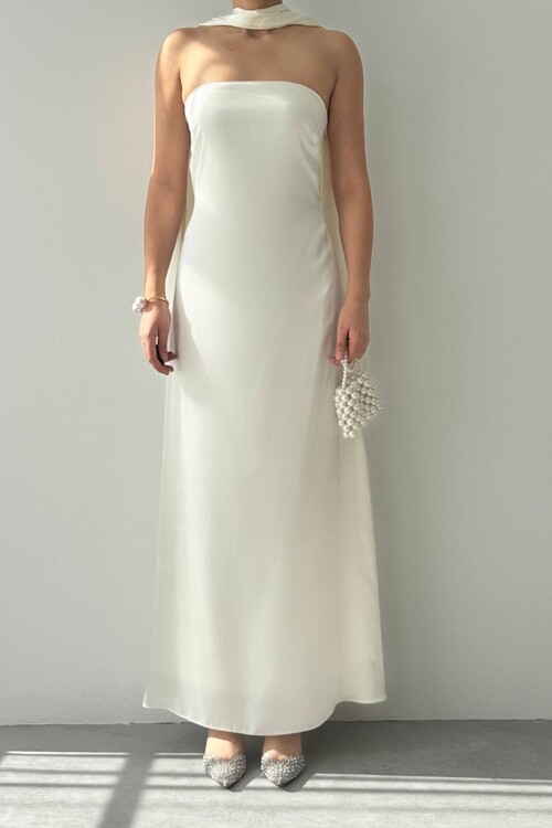 Ulsez Straplez Şal Detaylı Elbise