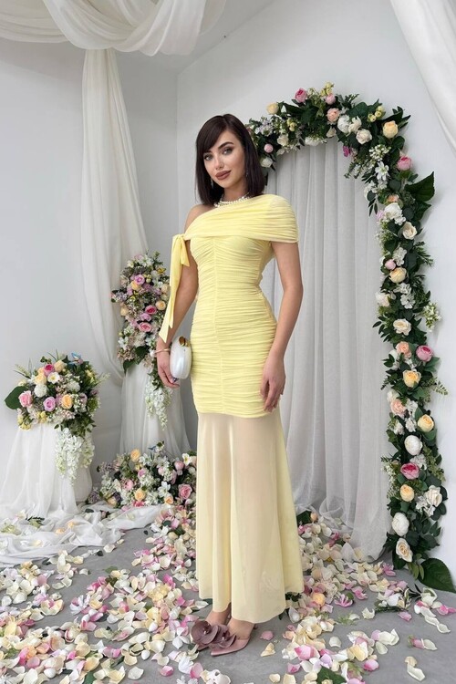 Yenel Omuz Bağlama Detaylı Elbise