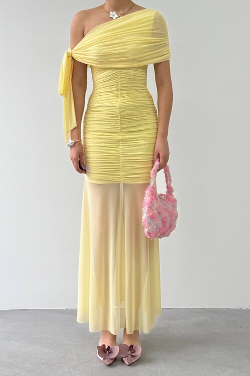 Yenel Omuz Bağlama Detaylı Elbise