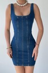 Zippe Detaylı Denim Elbise