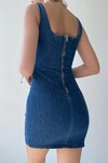 Zippe Detaylı Denim Elbise