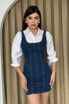 Zippe Detaylı Denim Elbise