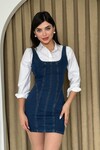 Zippe Detaylı Denim Elbise