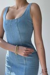 Zippe Detaylı Denim Elbise