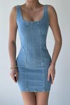Zippe Detaylı Denim Elbise